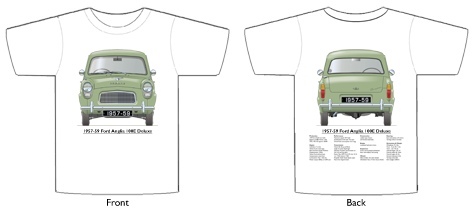 Ford Anglia 100E Deluxe 1957-59 T-shirt Front & Back